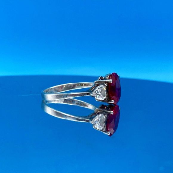 Lab Grown Ruby Sterling Silver Ring - Picture 5 of 15
